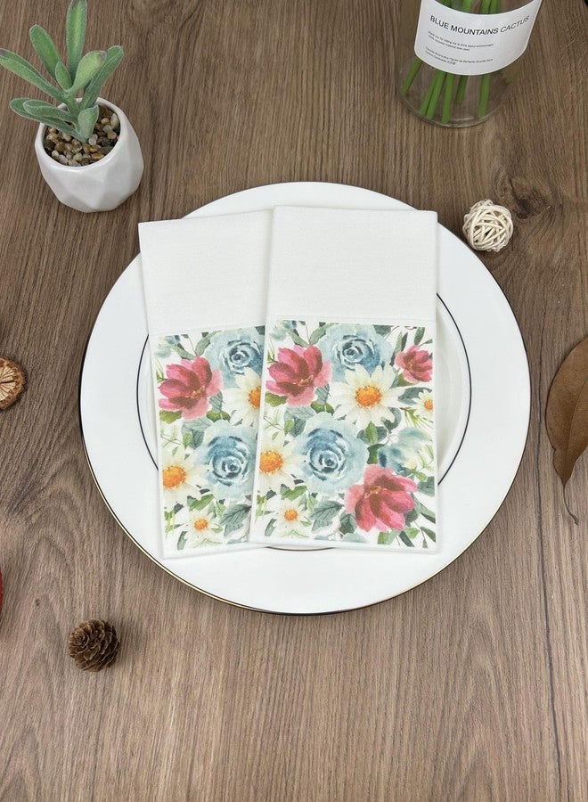 JEBBLAS 50Pcs Flower Design Linen Feel Napkins with Built-in Flatware Pocket, Pocket Napkins for Silverware, Disposable Napkins for Wedding, Dinner Party, Christmas, Baby shower - Image 3